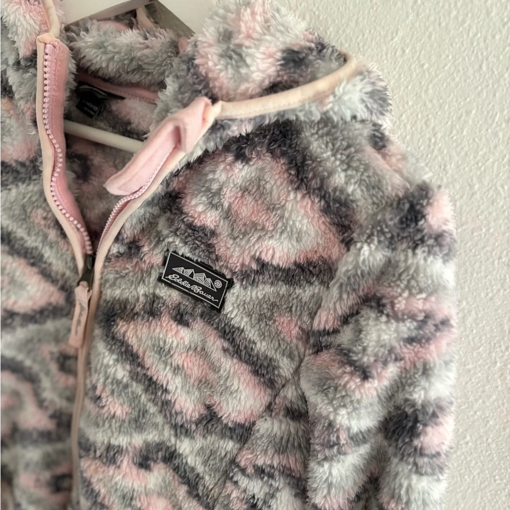 Eddie Bauer Kids' Fuzzy Gray and Pink Hoodie M